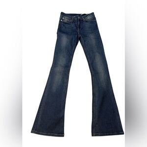 ZARA WIDE FLARE MED WASH HIGH WAIST DENIM JEANS SIZE 4